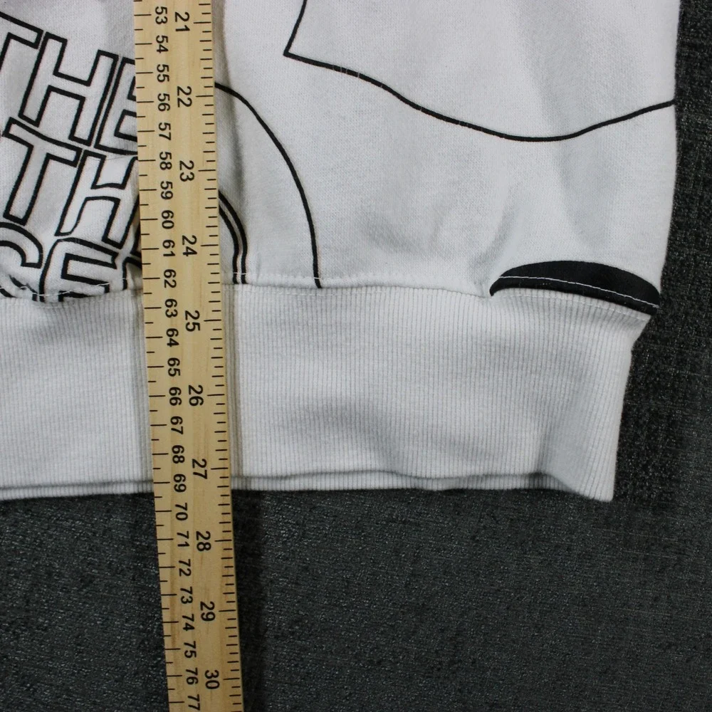 The North Face Mens Large White Multi Logo Graphic‎ Crewneck Sweatshirt Fleece